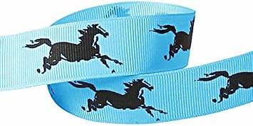 7/8" Grosgrain Fabric Ribbon Cowgirl/Horse Set for Gift Package Wrapping, Hair Bow Clip Accessory Making, Crafting, Decoration 10yd-2x5yd 7/8" Horse-Blue/Black