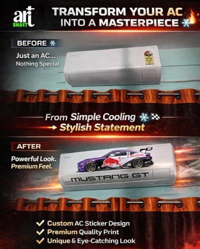 Image of Art Smart Mustang GT Racing Car Air Conditioner Sticker, High Quality Vinyl, HD Gloss Finish, 24 Inches, for Indoor (Purple)