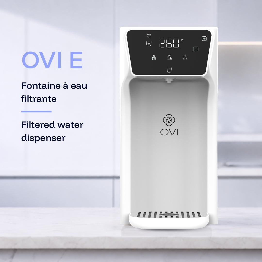 OVI E Distributeur d’Eau Chaude 95°C Instantanée – Filtrée 4 Étapes + UV-C – Sans Raccordement, Plug & Play – Maison, Bureau, Voyage (Blanc)