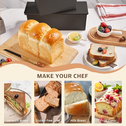Image of KITESSENSU Carbon Steel Pullman Loaf Pan with Lid, 1 lb Dough Capacity, Black, Non-Stick, Bread and Toast | Nonstick Carbon Steel Japanese Milk Bread Loaf Pan, Square Toast Mold, Sandwich Bread, Sourdough Loaves & Homemade Bread