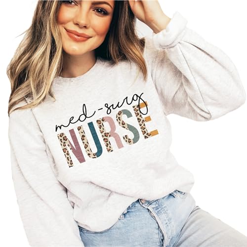 Med Surg Nurse Sweatshirt, Cute Half Leopard Sweater, Medical Surgical Nurse Gift, Nursing School Grad, Surgical Department, Nurses Week Unisex Long Sleeve Crewneck