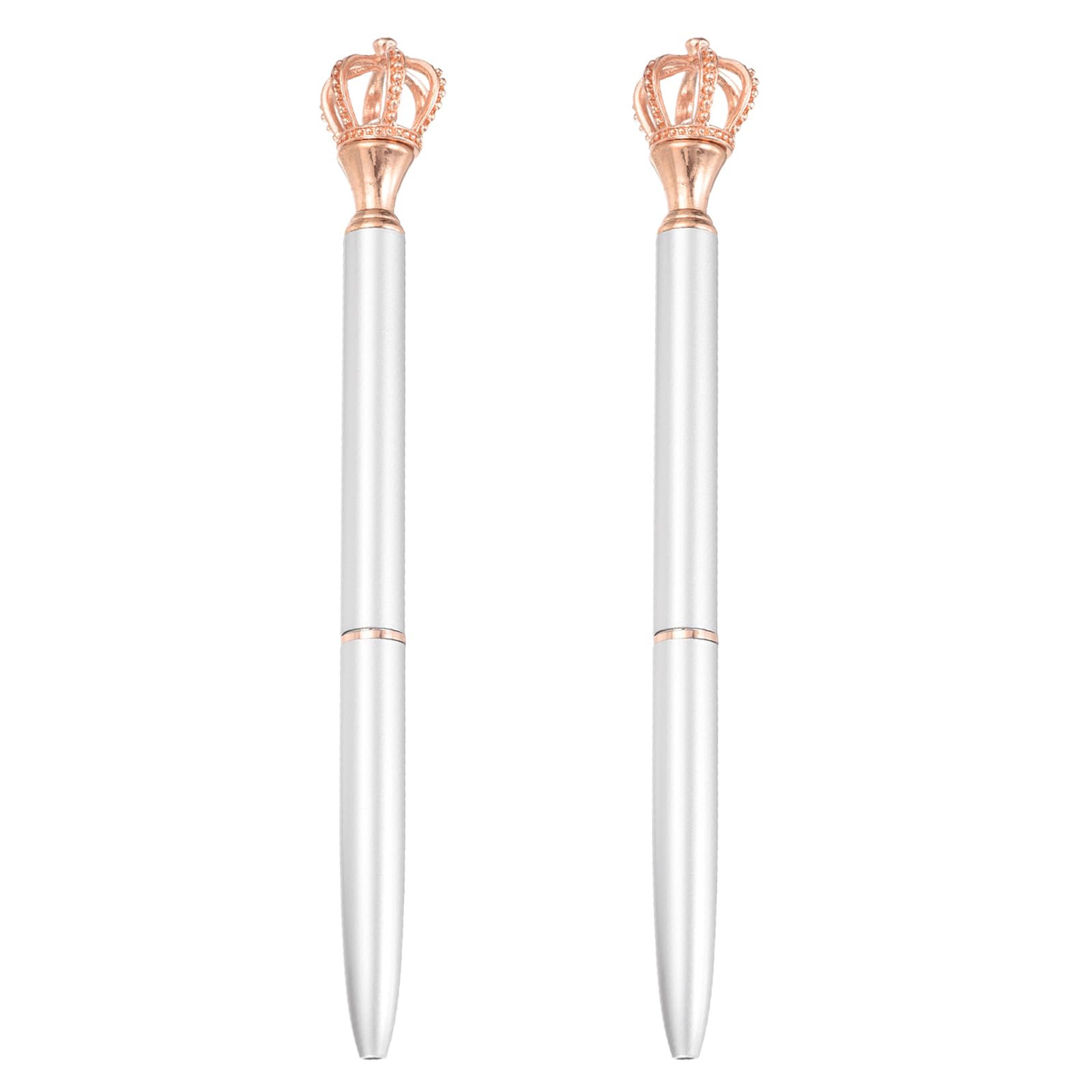 PATIKIL Crown Ballpoint Pen, 2Pcs Sparkling Bling Metal Pen with Crown Top Elegant 1.0mm Black Ink Ballpoint Refillable for Office Business Wedding Party Birthday Gift, Matte Silver