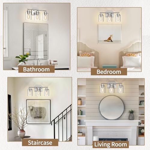 Image of SKEJAO Bathroom Vanity Light Over Mirror,Bathroom Light Fixture Wall Sconce Lighting for Bedroom,Living Room (Nickel, 3-Light)