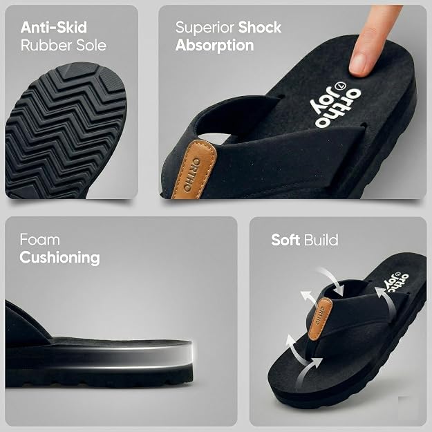 Image of ORTHO JOY Men's Orthopedic Flip Flop Sandals, Comfortable Cushioned Toe Post Slippers with Supportive Footbed.