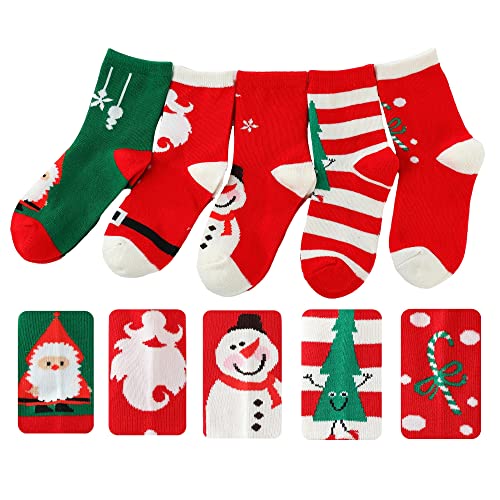 5 Pairs of Kids Christmas Socks,16 Days of Funny Children Christmas Socks for Boys, Girls, Baby and Toddler Cotton Socks