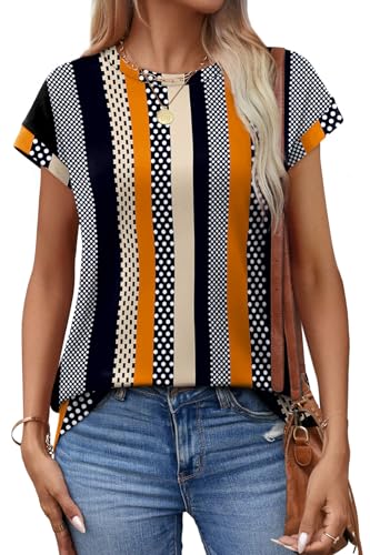Image of Alaroo Womens Summer Tops Short Sleeve Shirts Crew Neck Cute Trendy Tunic Blouses (S-3XL)