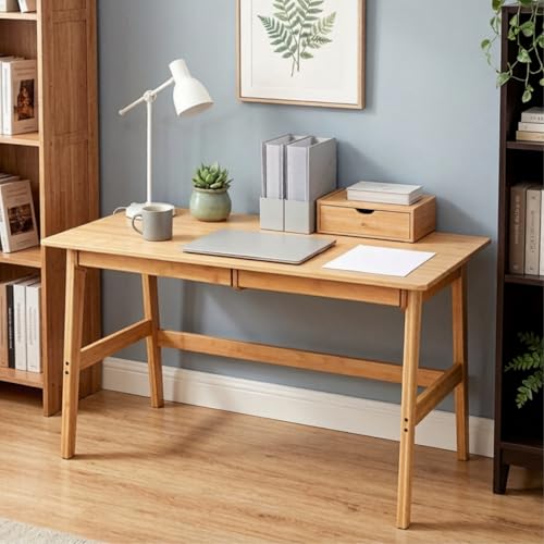 Dicunoy Computer Desk with 2 Drawers, 46' Solid Bamboo Home Office Writing Desk for Small Space...