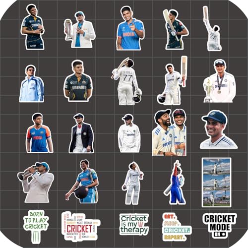 Image of Shubman Gill Stickers Pack (25 Pieces) - Cricket Vinyl Stickers for Laptop, Mobile, Bottle, Helmet | Waterproof & Durable | Gifts for Cricket Fans & Kids | Shubman Gill Merch