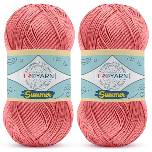 Image of TROYARN Summer (2- Skeins Pack) Silk Effect Hand Knitting Yarn Crochet Art Lace Craft 100% Microfiber Acrylic 2x100 gr (2x383 yds) (105619 - Alstromeria)