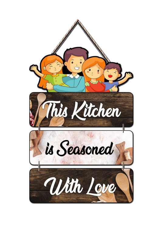 Shri Kanth Art This Kitchen is Seasoned with Love Wall Hanging, MDF Wooden Decorative Suitable For Home, Restaurant, Cafe, Office Décor Modern Art, (Pack of 1)