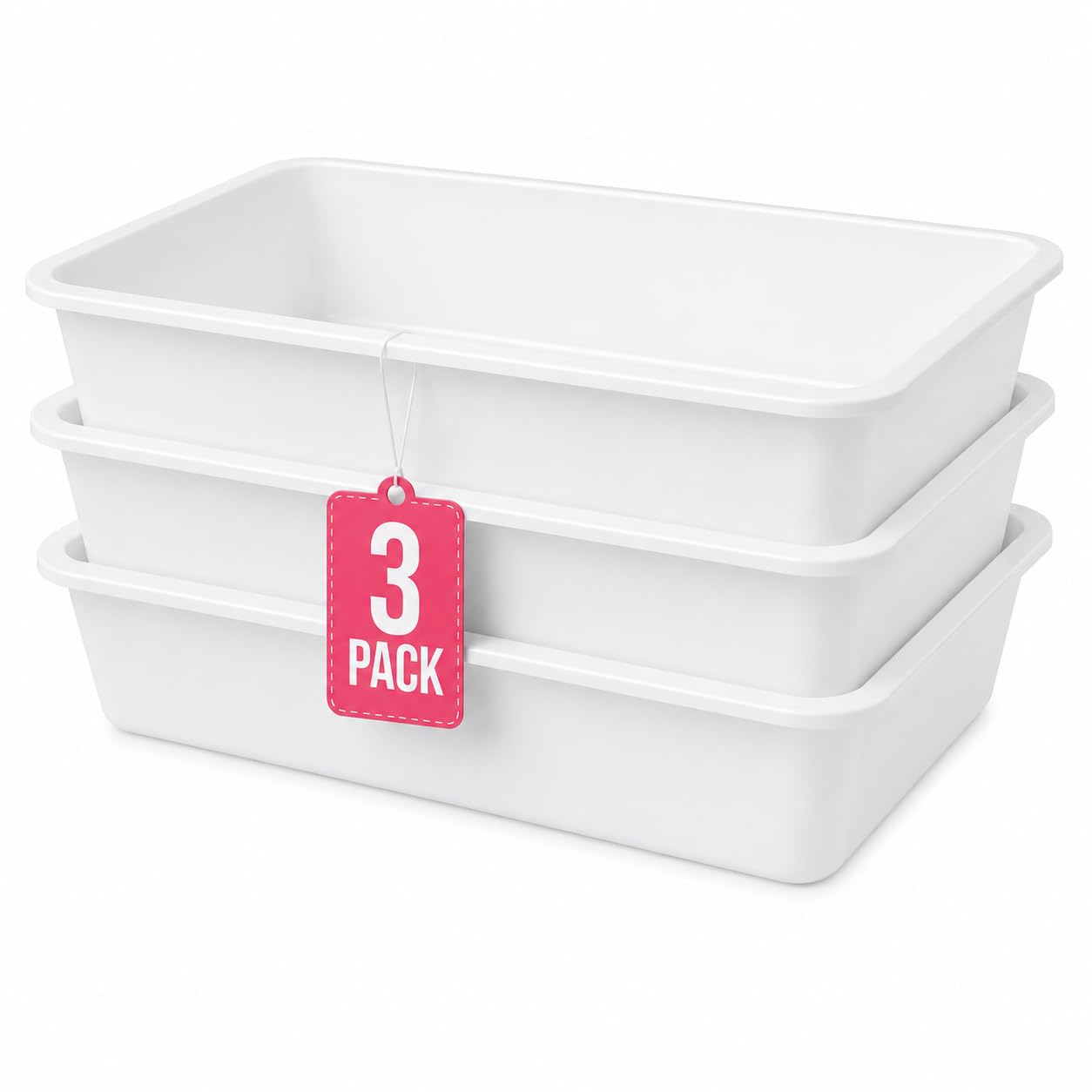 COM-FORT HOUSE Vassoi di plastica o bacinella di plastica rettangolare portaoggetti, bianco, misura 4, 3 pezzi