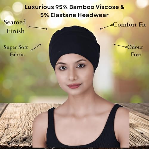 Image of The Headscarves Women Silky Soft Bamboo Viscose Sleep Cap for Hair Loss Chemo Headwear Skull Cap Free Size (Multicolor) (HS3 Multicolor)