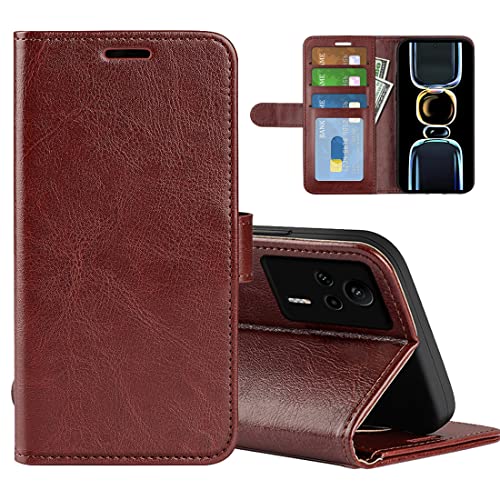 XFDSFDL® Schutzhülle für Xiaomi Redmi K60E (6,67 Zoll) Buchstil PU Lederhülle Links/Rechts Offen Flip Hülle mit Magnetverschluss Taschen Kartenfächern Brieftasche Ledertasche, Braun