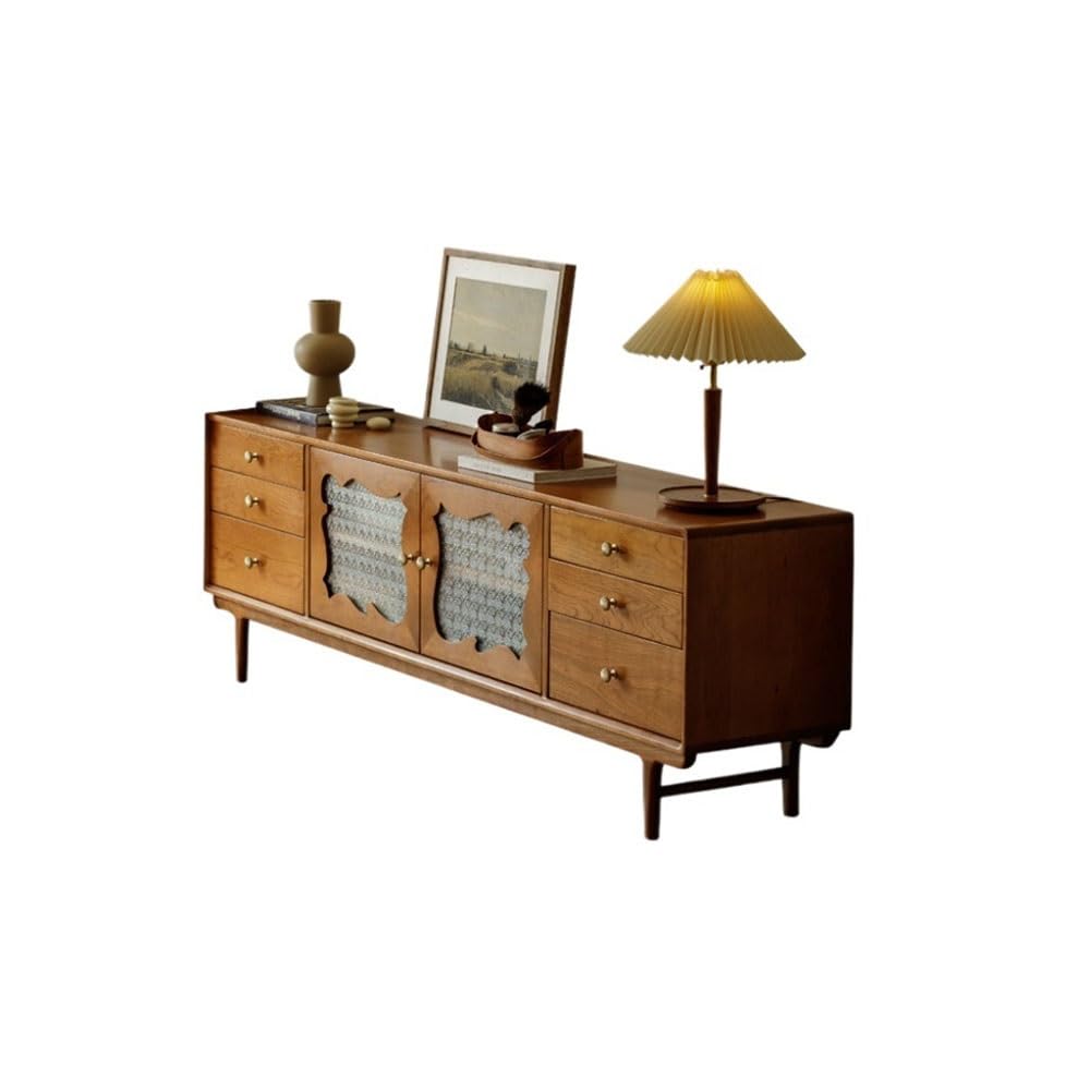 Console Multimédia Moderne Support TV en Bois de Cerisier 200 cm, Centre Stockage & Divertissement Ménager pour Salon, Adapté au, Hôtel, Salle Réunion etc