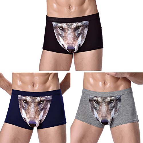 sandbank Boxer Briefs,Men’s Casual Cotton Underwear Animal Print Sexy Trunk Pack of 3