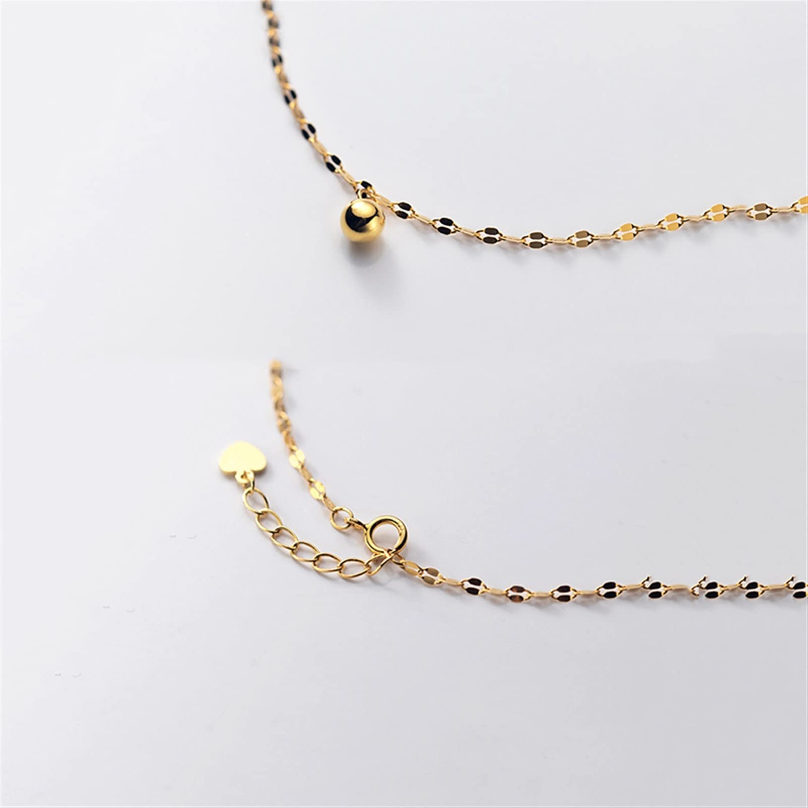 Fußkettchen Fußkettchen für Damen, 925er Sterlingsilber, goldene glänzende Perlen, Fußkettchen für Damen, Strandparty, Fußschmuck, Zubehör, Damen-Fußkettchen (Farbe: B)