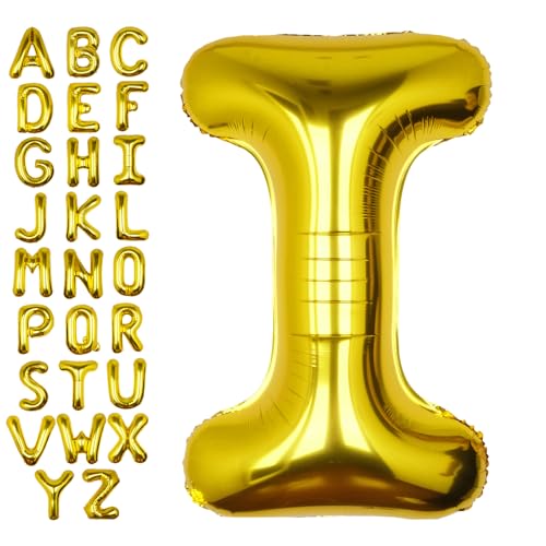Image of 40 Inch Gold Letter I Balloon Big Foil Helium Letter Balloons A-Z | Giant Large Mylar Party Balloon for Birthday Party Decorations