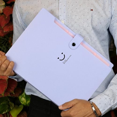Image of SPS 5 Pocket Expanding File Folder Smile Design - Fits A4 & Letter Size Document Organizer, Accordion File Folders, File for Office, Portable File Organizer, School & Home - Pastel Blue & Pink