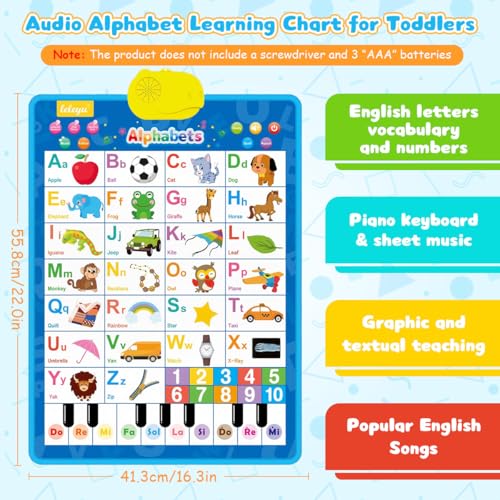 Image of PATPAT Alphabet Charts for Kids Learning, Early Education Cartoon Alphabet Musical Book for Kids, Interactive Educational Toys for 3 Year Old, 41x55.5 CM, Blue
