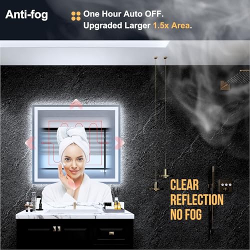 Image of LED Bathroom Mirror 42 inchx 30 inch, Front Lit and Backlit Mirror Bathroom with Lights,Stepless Dimmable,Anti-Fog, Shatter-Proof, Memory, 3 Colors Lighted Mirror (Horizontal /Vertical)