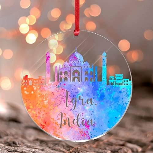 2022 India- Agra Acrylic Ornament Keepsake Gentle City Country Fine Art Christmas Bauble Travel Adventures Skyline Landscape Keepsake Collectible Gift Tree Decoration Stocking Name Tag