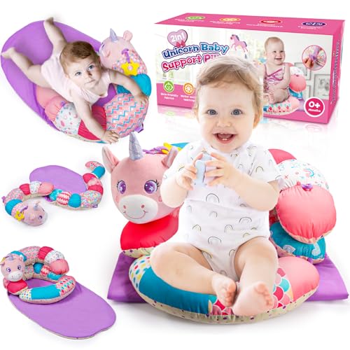 Image of IPOURUP 3-in-1 Unicorn Tummy Time & Seated Support Pillow & Playmat for Newborn, Baby Toys 0-12 Months Infant Toys for 0-3-6-8 Month Girls Boys Easter Shower Birthday Gifts Baby Floor Lounger