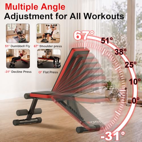 Image of FitinOne Adjustable Folding Weight Bench for Home Gym, 660 lbs Capacity Multi-Functional Workout Bench Sturdy Durable for Full Body