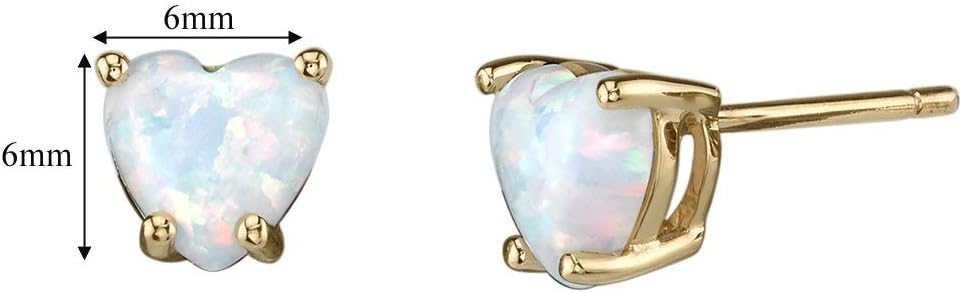PEORA 14K Yellow Gold Created White Opal Pendant and matching Earrings - Heart Shaped Diamond Pendant 0.50 Carat + Heart Shaped Created White Opal Stud Earrings 1 Carat