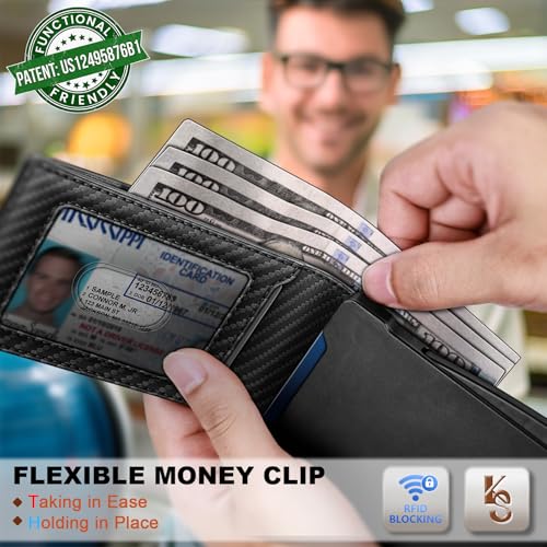 Image of KEMISANT Men Wallet,Slim Wallet Card Case With Magnetic Billfold Flip,Pop-up Access for 12Cards RFID Blocking