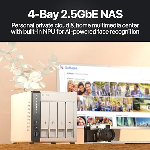 Image of QNAP 4 Bay NAS with 12TB Storage Capacity, Preconfigured RAID 5 Seagate IronWolf Drives Bundle, 2.5GbE Ports (TS-433-4G-44ST-US)