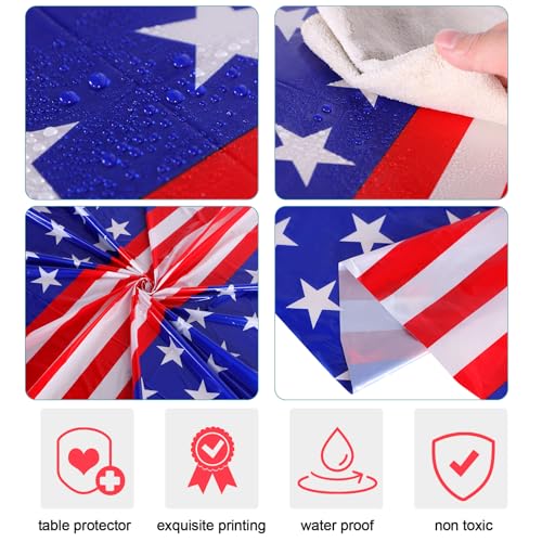 Image of Oudain 6 Pcs 4th of July Decoration Tablecloths 84 Inch Plastic 250th Anniversary Patriotic Tablecloth American Flag Red White Blue Disposable Tablecover for Memorial Day Party Supplies (Star)