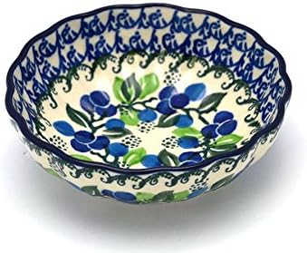 Polish Pottery Bowl - Shallow Scalloped - Small - Blue Berries