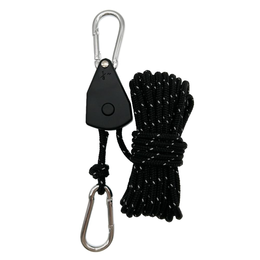 Kexpery Fixed Buckle Pulley Rope Windproof Reflective 5M Tie Down Strap for Awning Adjustable Canopy Wind Rope Camping Accessories (Black)
