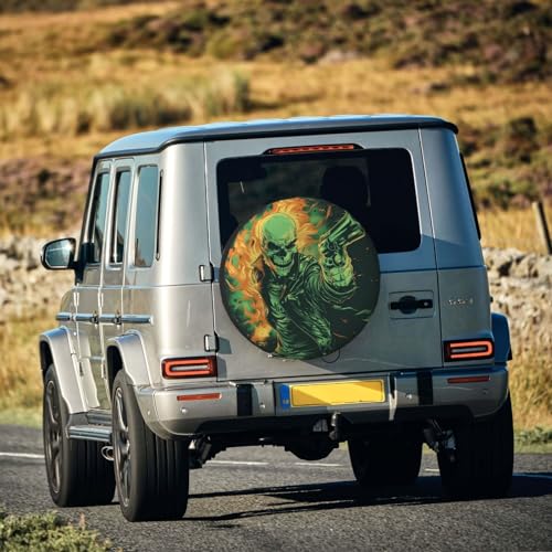 Image of Skull Spare Tire Cover, Universal Wheel Tire Cover Funny Skull Skeleton Tire Protectors for Trailer RV SUV Truck Camper 14 Inch