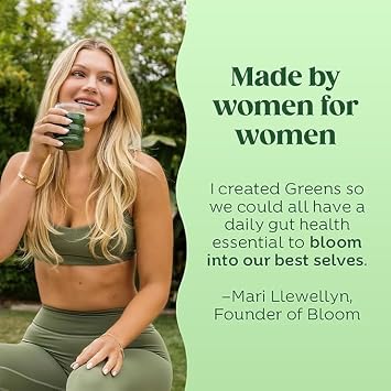 Bloom Super Greens Powder Coconut (60 Servings) Combines Probiotics, Digestive Enzymes, Spirulina, and Chlorella to Support Women’s Gut Health, Ease Bloating, and Promote Healthy Digestion Naturally