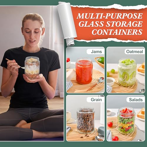 Image of Xileanalee Overnight Oats Containers with Lids 6 Pack-16 Oz Mason Jar with Lids-Overnight Oats Jars Glass Food Storage Containers for Chia Seed Pudding Salad Cereal Coffee Spices