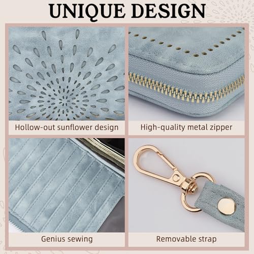 Image of APHISON Wallet Women Large Capacity Clutch Purse For Ladies Card Holder RFID Wristlet Phone Zipper Coin Travel Pocket, 07-blue, 8.2 inch x 4.33 inch x 1 inch, Utility