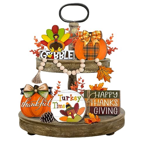 Guoofu Thanksgiving Tiered Tray Decor, Fall Farmhouse Turkey Tray Decorations, ...