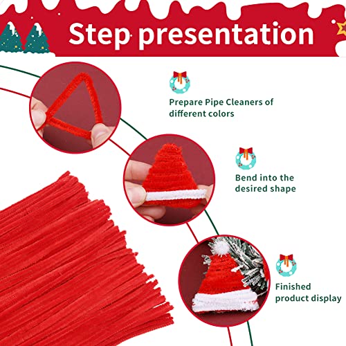 Image of Iuuidu 150 Pieces Pipe Cleaners Chenille Stem, Red Craft Pipe Cleaners | Pipe Cleaners DIY Craft Fuzzy Sticks, Pipe Cleaners Bulk for Arts and Crafts, Xmas Home Decoration