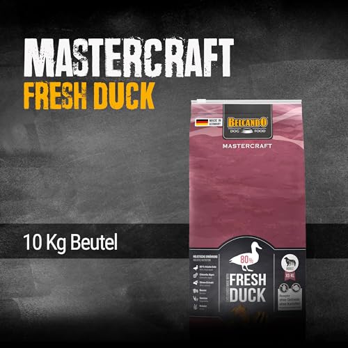 BELCANDO MASTERCRAFT Hundefutter trocken Fresh Duck, 10kg, Trockenfutter für Hunde mit Ente, 80% Frischfleisch, getreidefrei, für alle Rassen, Made in Germany