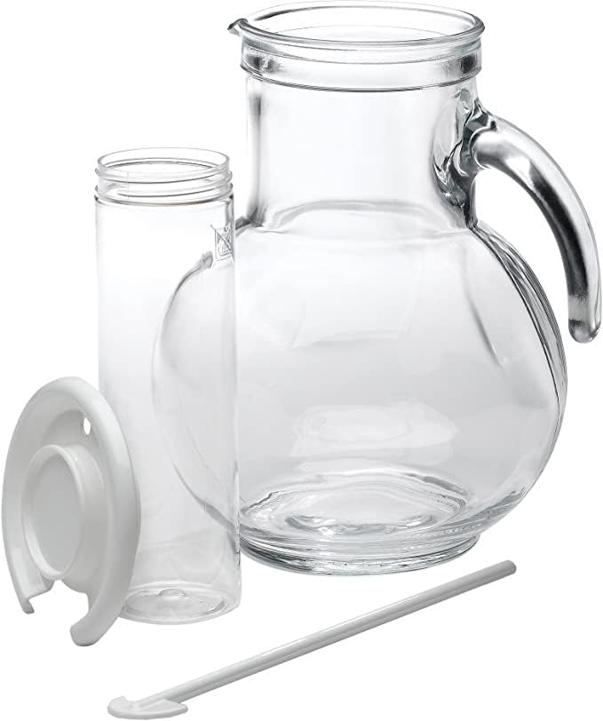 Bormioli Rocco Kufra 67.75 oz. Glass Jug with Ice Container, Stir Stick and Lid, White - Image 3