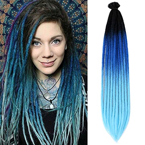 DAIRESS 10 Strands 24Inches Synthetic Dreadlock Extensions Single Ended Crochet Dreads Extension Reggae Hair Dread Locks Hippie Hair Extensions (Black Ombre Blue)