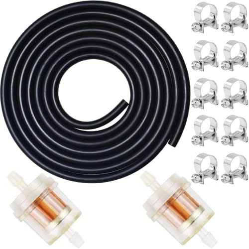 1/4 Inch ID  Hose with & Filters, 6.5 Feet Gas Fuel Hose for Kawasaki Kohler Briggs & Stratton John Deere Craftsman Riding Lawn Mower Tractor Generator Mini Bike ATV Motorcycle Generators - Fuel Line 1/4 Inch ID Fuel Line