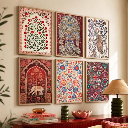 Image of kotart Premium Digital Madhubani Paintings with Frame for Home Decoration - Traditional Painting for Living Room Bedroom Office Room Decor - Painting for Wall Decoration - Pack of 6 (Art 6, 13x17 inch)