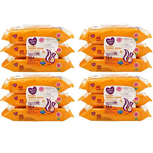 Parent's Choice Flushable Toddler Wipes, 3 Pack of 48 (144 ct) (Pack of 4)