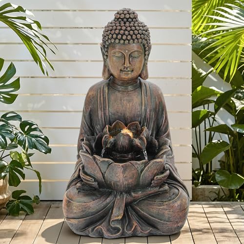 Ultym 29 Zen Meditating Buddha Statue Outdoor Fountain with LED Lights