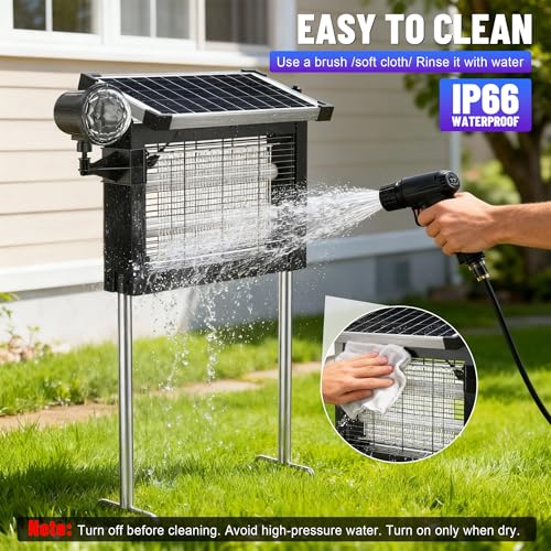 Image of Solar Bug Zapper Outdoor, Rechargeable & Solar Powered, 4500V High Voltage for Effective Mosquito & Multi-Insect, 14-Color Projector Light, Waterproof for Camping Patio Courtyard Path Outdoor