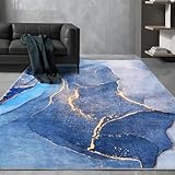 ROCYJULIN 5x7 Area Rug for Living Room, Bedroom, Low-Pile with Non-Slip TPR Backing, Washable Carpet for High Traffic, Abstract Layering Blue, 04 - Ink D