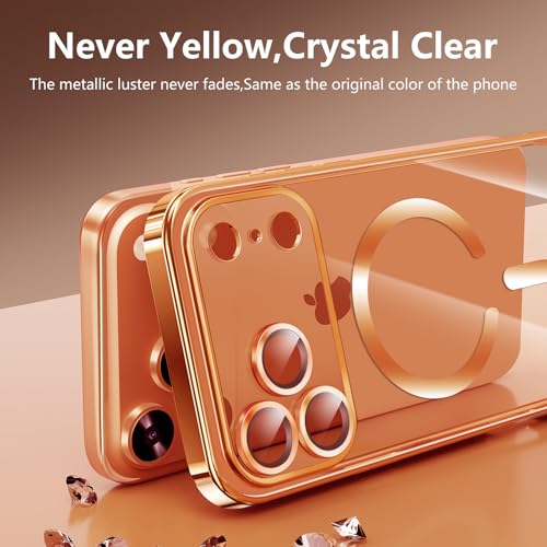 Image of Magnetic for iPhone 17 Pro Max Case with Privacy Screen Protector & Full Camera Cover,[Non-Yellowing] Shockproof Clear Phone Case Compatible with MagSafe Women Girls for iPhone 17 ProMax,Cosmic Orange