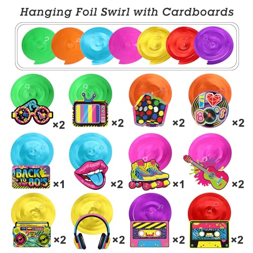 Containlol 53 Pieces 80s Party Decorations, Retro 1980s Hip Hop Party Hanging Swirls Ceiling Decor for Adults Back to The 80s 1980s Throwback Birthday Neon Rock Hippie Supplies